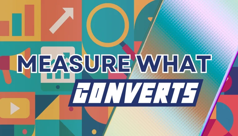 Abstract background with bold text overlay reading “Measure What Converts,” representing the need to measure content distribution success based on impact, not just output.