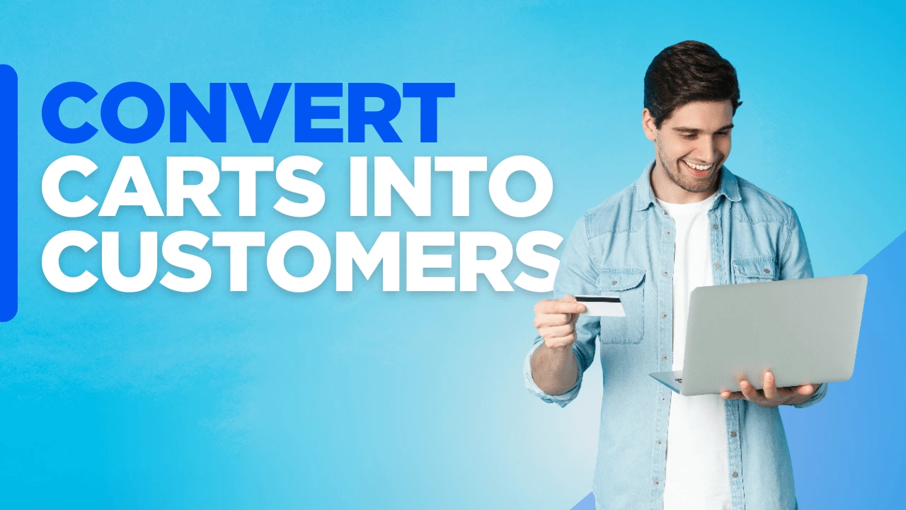 Custom-designed background with the text “Convert Carts Into Customers,” highlighting how businesses can drive more sales with free shipping strategy to reduce cart abandonment and boost customer loyalty.