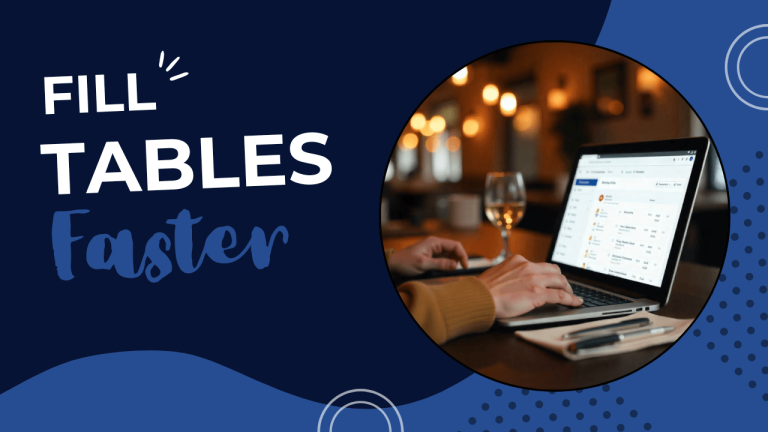 Custom designed background with the text "Fill Tables Faster," promoting a blog on top directory listings for restaurants to help increase visibility, attract more diners, and boost local search presence.