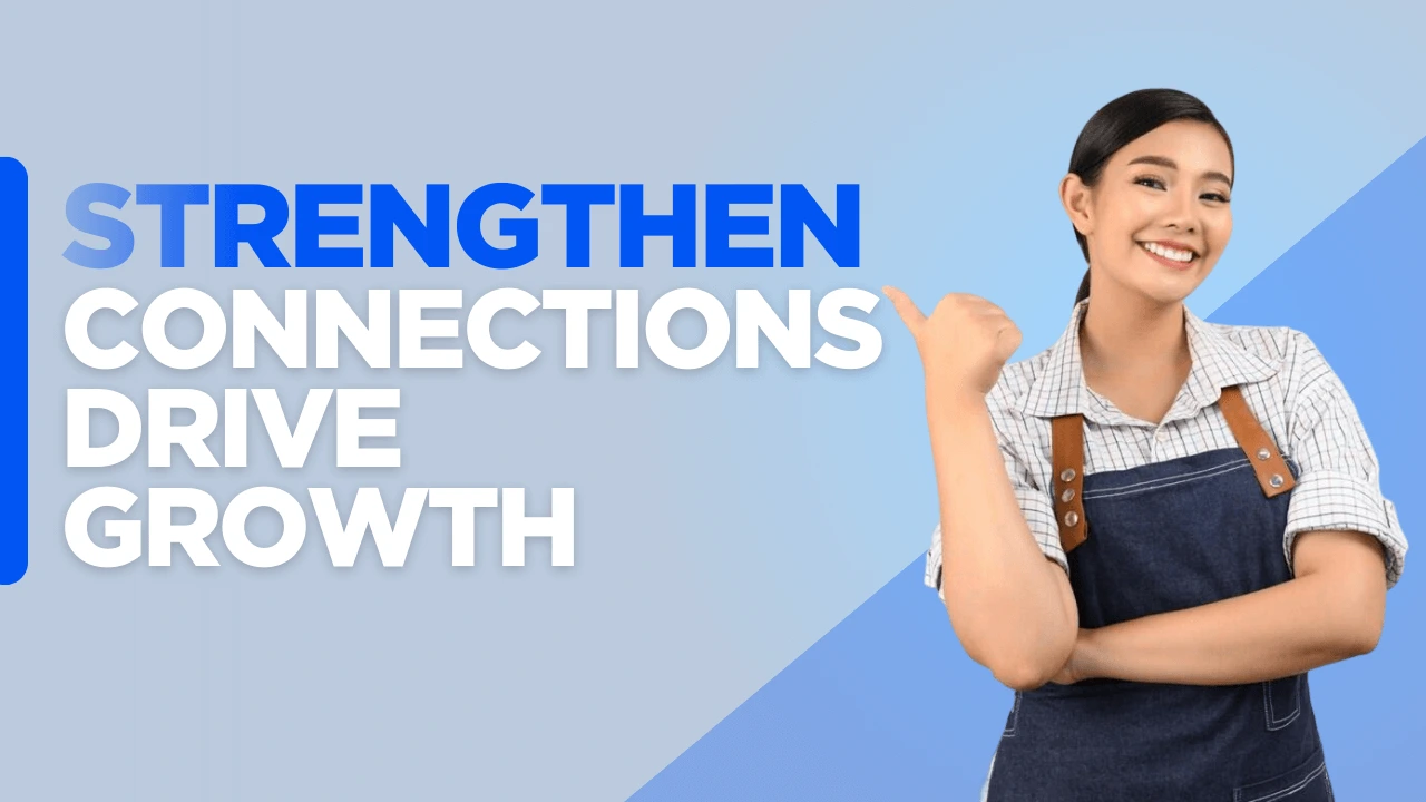 Custom designed background featuring the text “Strengthen Connections Drive Growth,” symbolizing how sales professionals can build trust to win more clients by focusing on relationships and long-term growth.