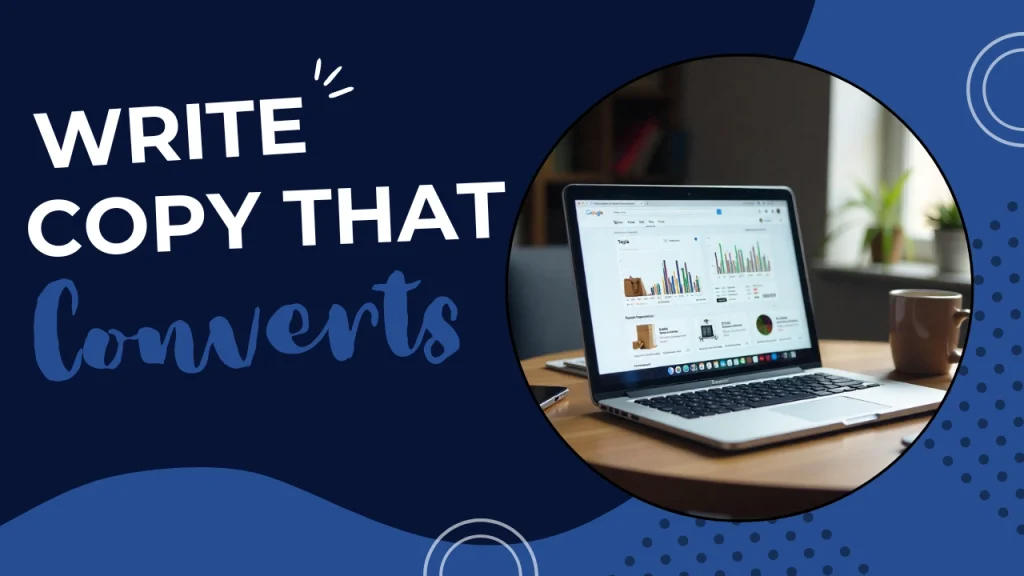 Custom-designed background featuring the text “Write Copy That Converts,” representing the concept of creating powerful ad copy for PPC success that drives clicks, conversions, and measurable campaign results.