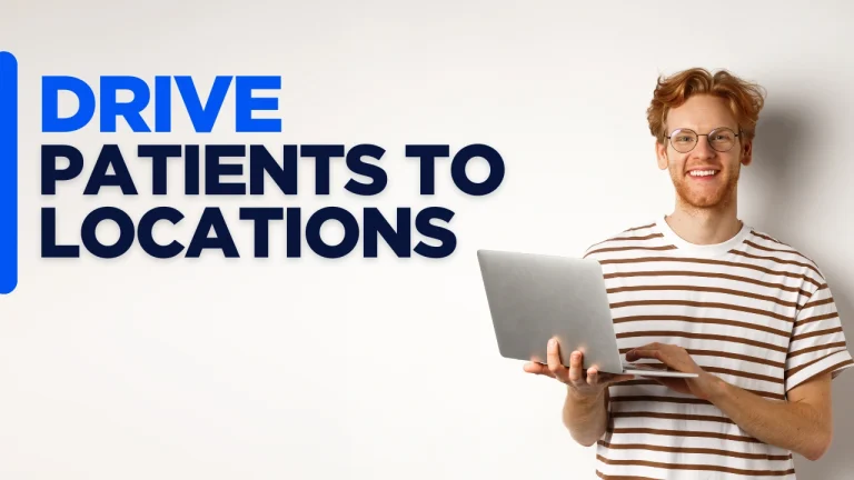 Custom designed blog image with the text “Drive Patients to Locations” illustrating how to manage multi location medical website visibility by guiding patients to the correct clinic locations through clear structure, maps, and location-focused website design.