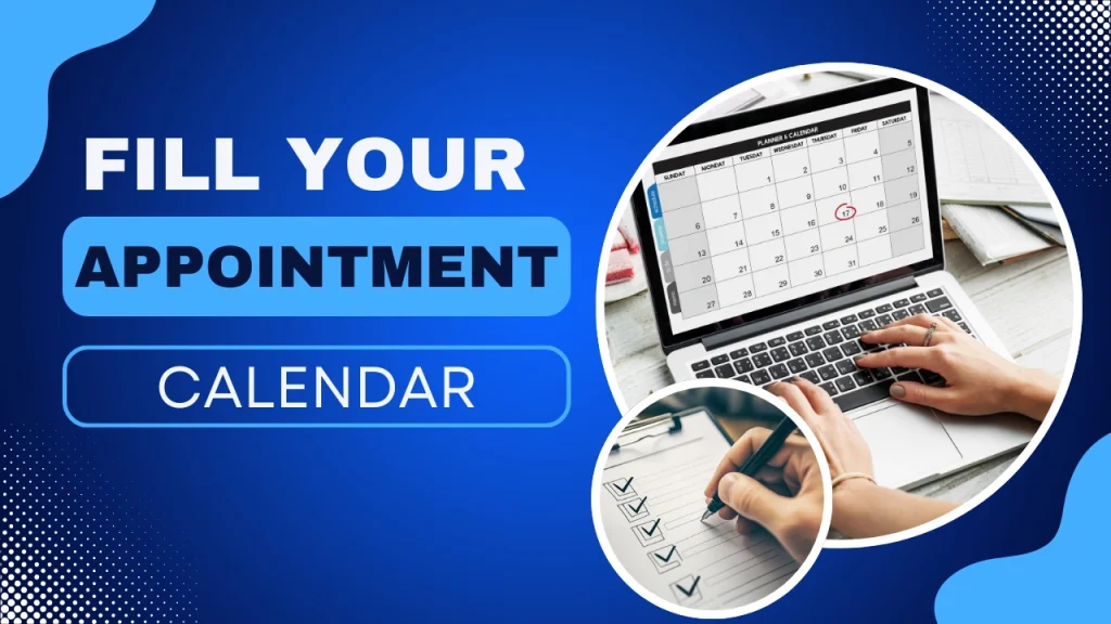 Healthcare marketing tips illustration showing “Fill Your Appointment Calendar” message on a custom background, representing strategies to attract qualified patients and increase bookings through effective healthcare marketing tips and medical practice marketing optimization.