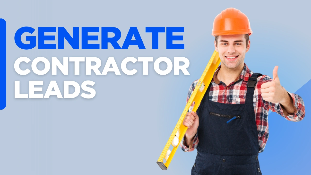 Contractor website design tips graphic with the text ‘Generate Contractor Leads’ on a custom background representing website strategy, lead generation, SEO structure, and contractor marketing growth.