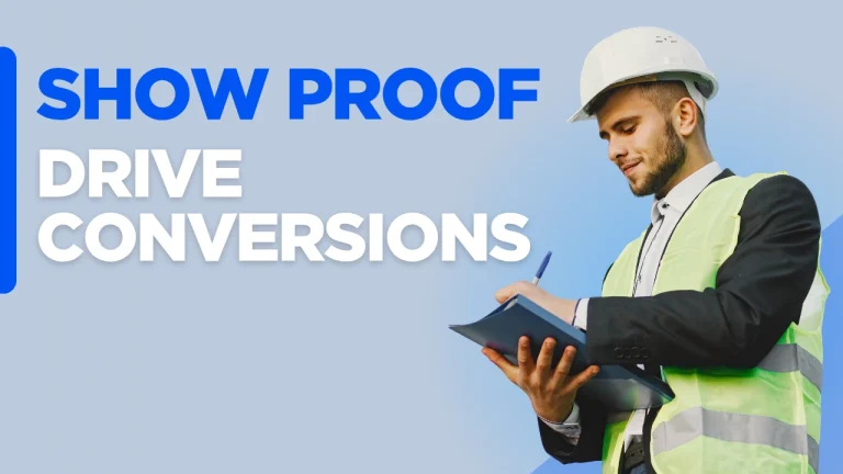 Contractor reviews website showing customer testimonials with “Show Proof, Drive Conversions” text on a custom designed background.