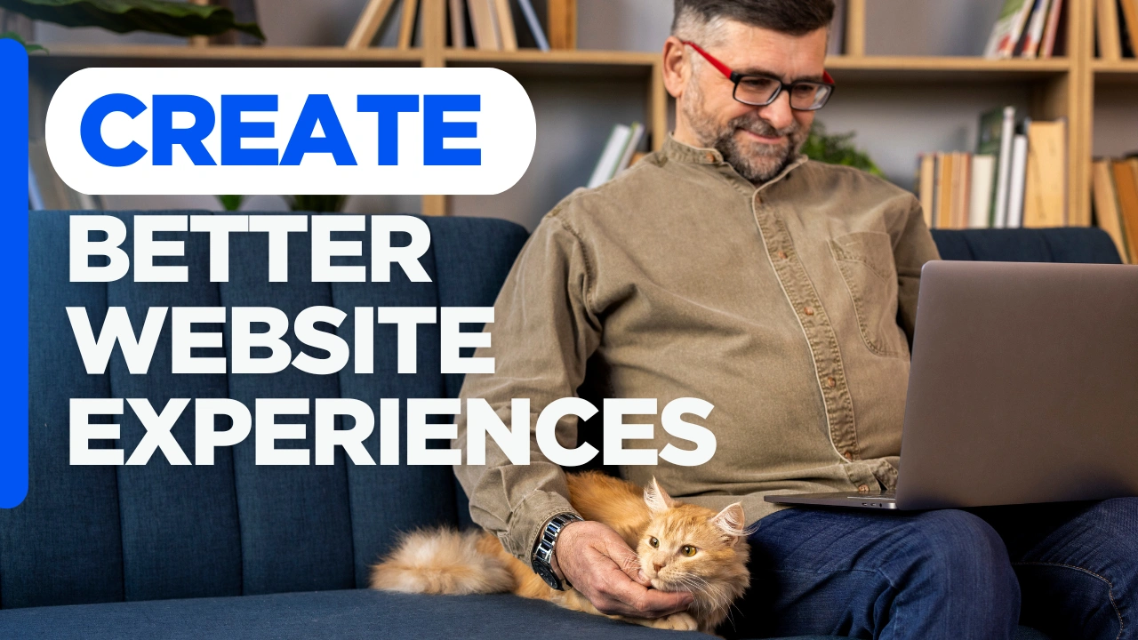 Pet website user experience illustration featuring the text "Create Better Website Experiences" on a custom-designed background, representing improved usability, trust, intuitive navigation, and higher booking conversions for pet business websites.