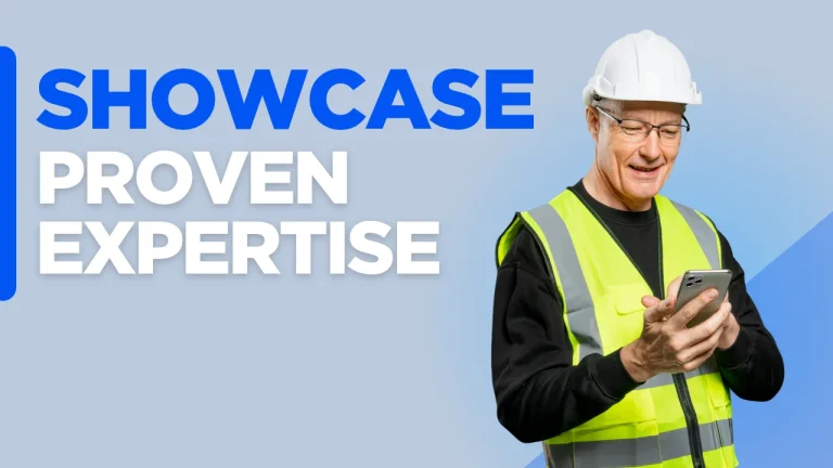 Contractor expertise online with Showcase Proven Expertise text on a custom designed background