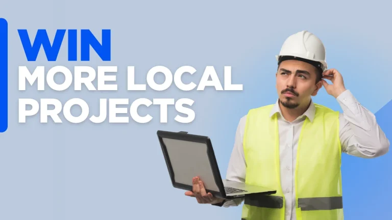 Contractor website and Google Business Profile working together to win more local projects, featuring a custom designed background with the text “Win More Local Projects.”